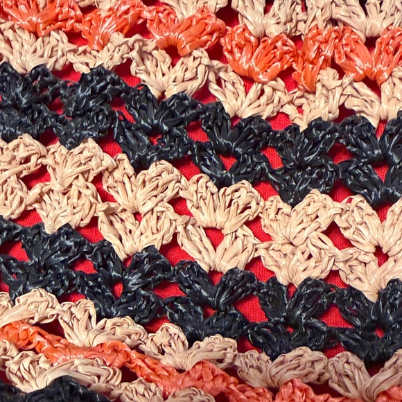 Black Crochet Top-Handle Bag with Pink tan and Orange Accents - Picture 5 of 7